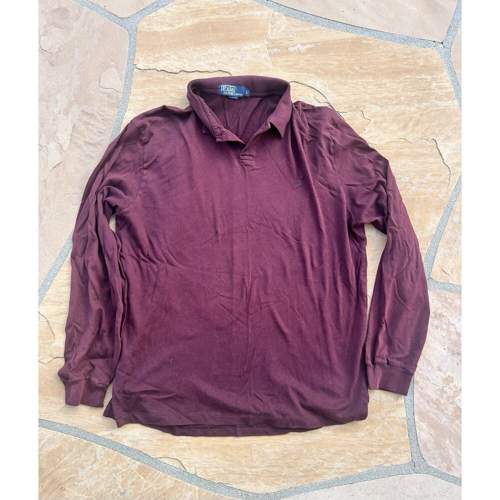 Polo Ralph Lauren Mens L Long Sleeve Shirt Classic Fit Burgundy CR - Picture 1 of 2